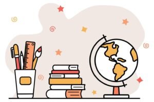 School Website Development 3 student s globe school stationery stack of books textbooks back to school template for educational website design decoration of school schedule training courses illustration vector